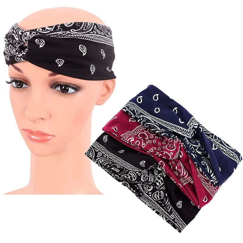 

3 Pack Boho Headbands Soft Cotton Headbands Elastic Turban Criss Cross Head Wrap Hair Band