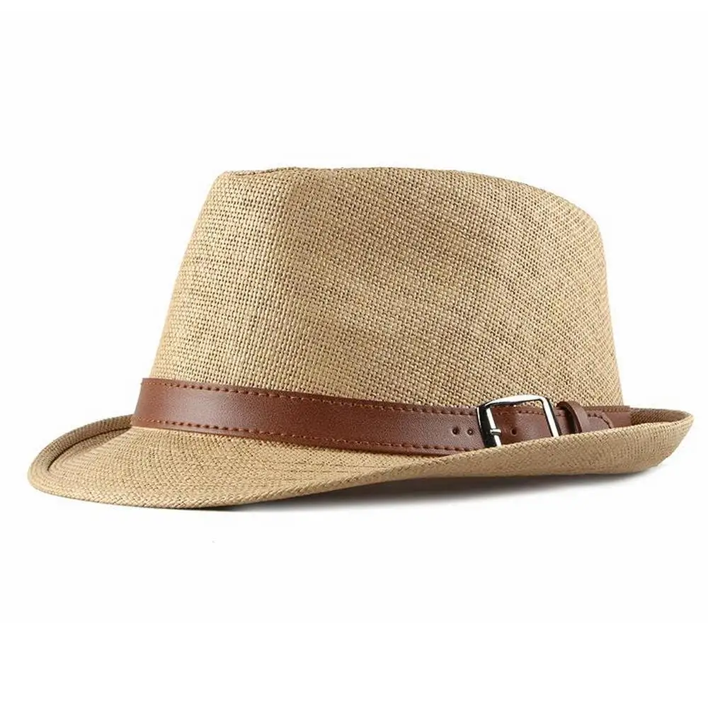 

Men Summer Sun Hats Panama Cap Male Small Brim Straw Jazz Style Retro Design 56-58cm Leather Strap Trim Accessories TY0127