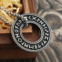 round vintage nordic runes pendant fashion stainless steel viking amulet necklace unisex biker jewelry gifts dropshipping