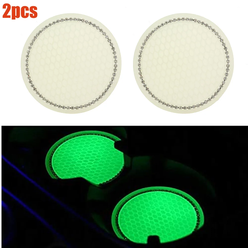 

2PCS Bling Car Cup Holder Coaster Soft Bling Crystal Rhinestone Rubber Pad Set Car Coaster Water Bottle Holder Anti-slip Pad Mat