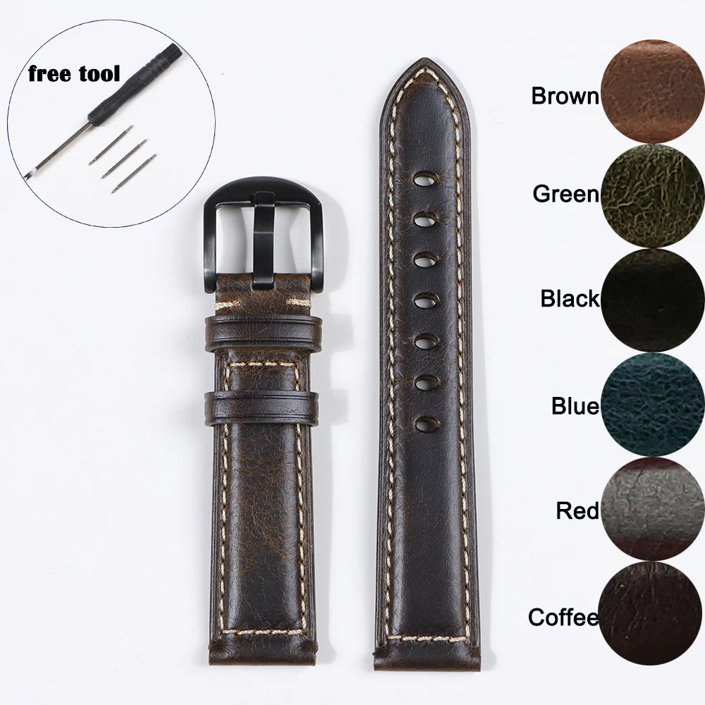 

Ремешок ручной работы из натуральной кожи для Samsung Galaxy3 4, винтажный браслет из воловьей кожи с инструментом Panerai, 18/20/22/24/26 мм