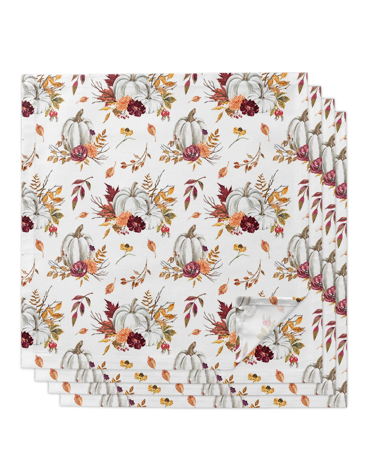 

4pcs Thanksgiving Fall Pumpkin Maple Leaf Square 50cm Table Napkin Wedding Decoration Table Cloth Kitchen Dinner Serving Napkins