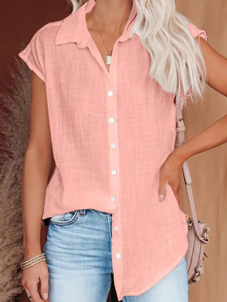 

Summer 2022 New Solid Color Single Breasted Blouse Women's Casual Short Sleeve Top