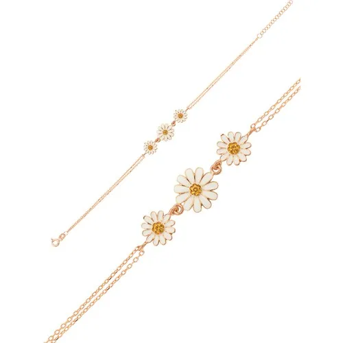 

Silver three chamomile straining bracelet yellow Nano Zircon Stone enamel Rose Gold Plated 925 sterling silver handmade