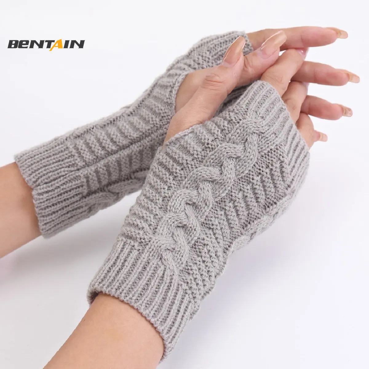 Unisex Twist Knitted Gloves Autumn Winter Short Fingerless Gloves Keep Warm Open Half Finger Finger Mitten Arm Sleeve Arm Warmer