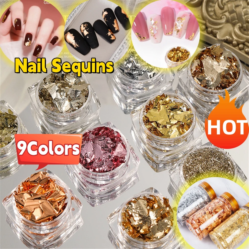 

9Colors Nail Sequins Aluminum 3D Glitters Foil Flakes For Manicure Gold Silver Irregular Nail Art Decoration DIY Manicure Charms