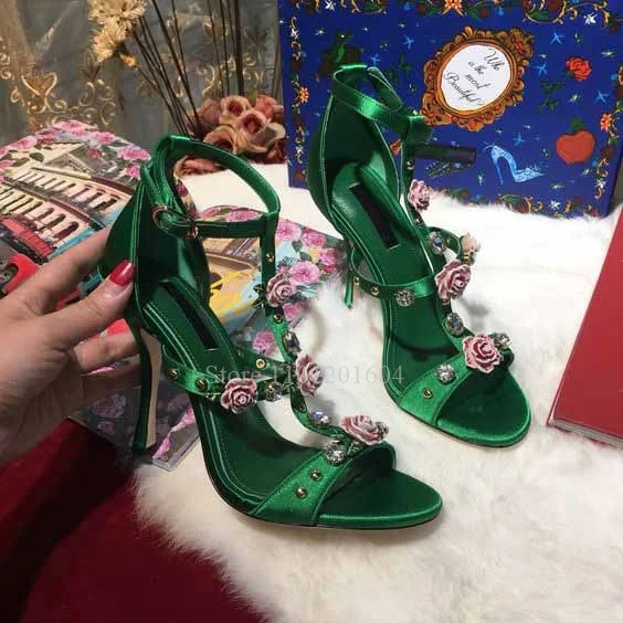 Сандалии женские на высоком каблуке дизайнерские босоножки с 3D розой цветочным