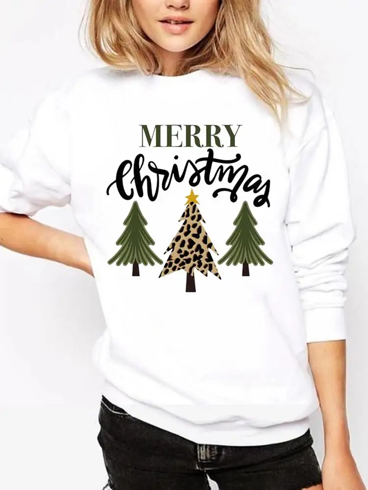

Leopard Tree Letter Cute 90s Merry Christmas Holiday Fashion Pullovers Print Clothing Casual Female Women Graphic Sweatshirts