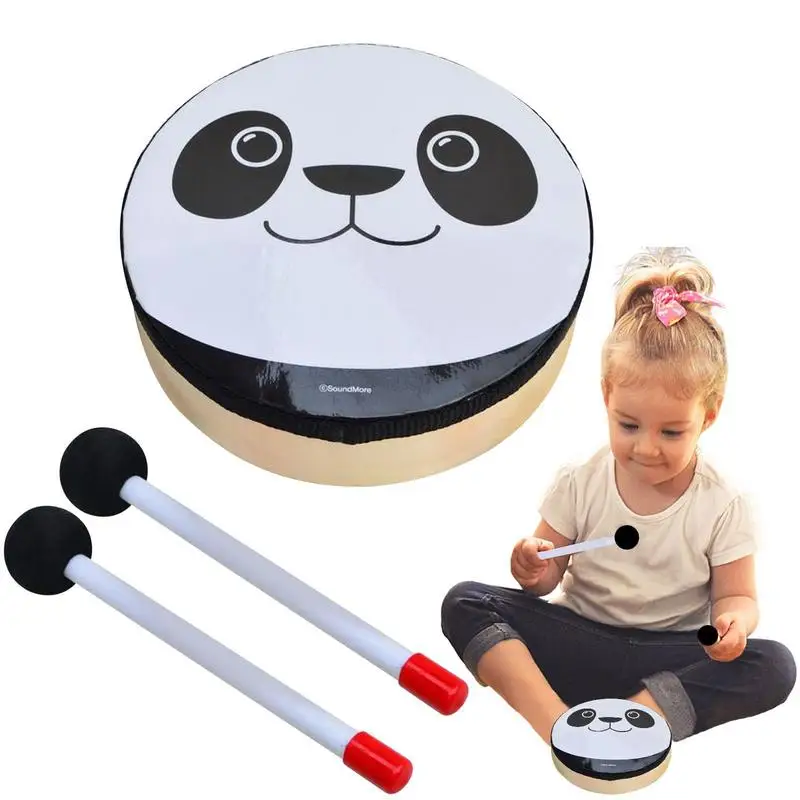 

Toddler Drum Cartoon Bear Drum Music Toy With Drumsticks Double Sided Baby Music Toys Sensory Percussion Musical Instruments For