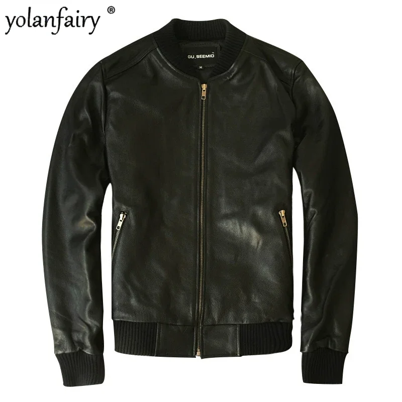 Мужская кожаная куртка пальто из настоящей овчины Куртки натуральной коровьей