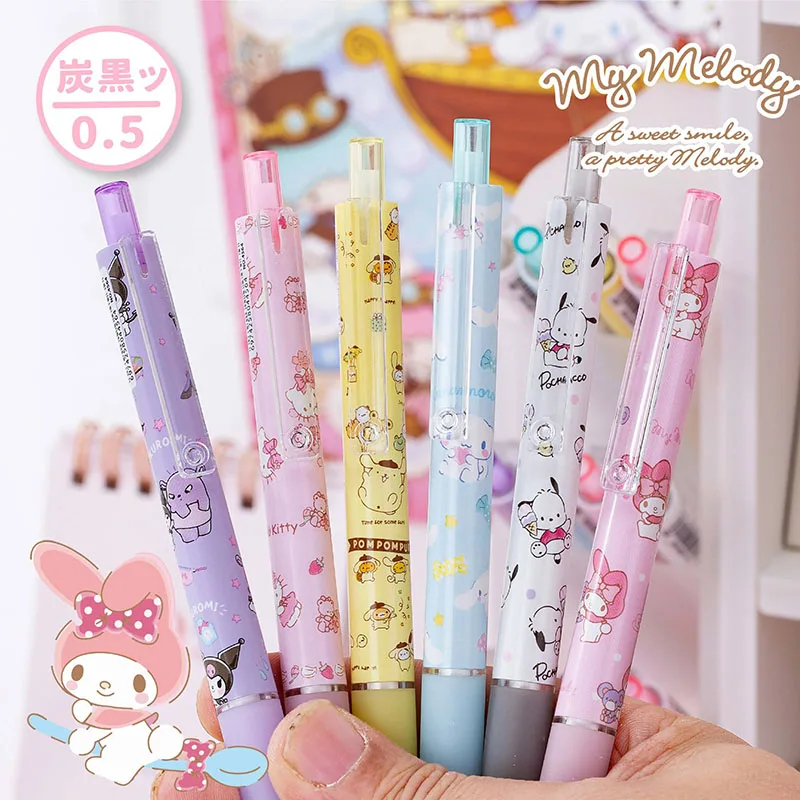 

6Pcs Kawaii Sanrios Gel Pen Kuromi My Melody Cinnamoroll Kitty Cartoon Limited Signature Pen Learning Stationery Office Supplies