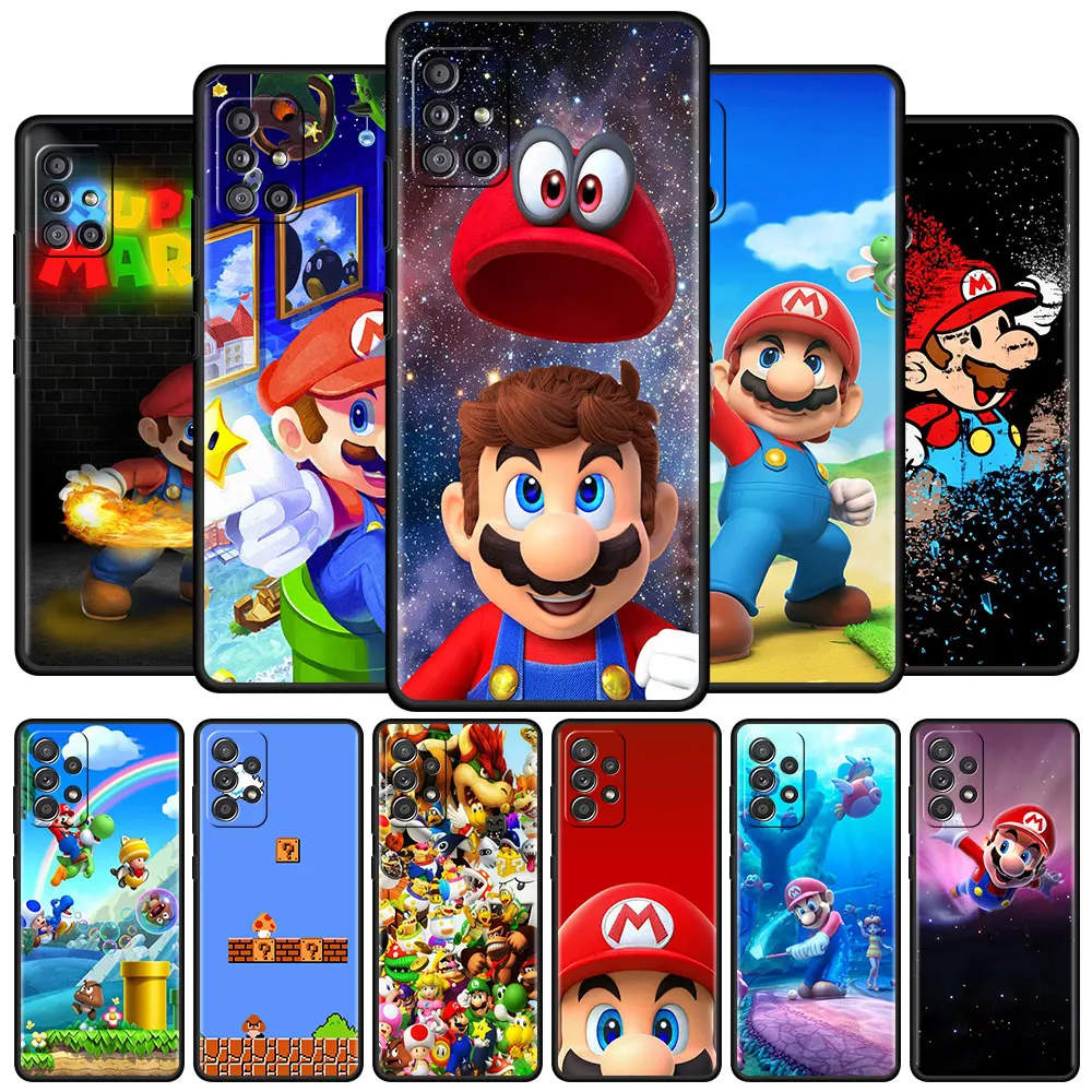 

Mobile Soft Phone Case For Samsung Galaxy A51 A71 A21s A12 A52 A32 A22 A31 A72 Black Cover A50 A41 A02s Super Mario People