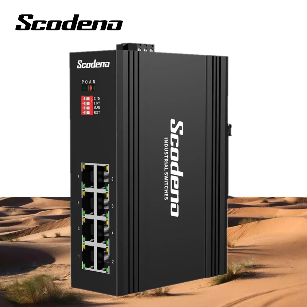 Фото Оптовая продажа, 8-портовый промышленный Ethernet-коммутатор, 10/100/1000 IP40, DIN-рейка, уличный неуправляемый гигабитный Ethernet-коммутатор, 8-портовый PoE №2