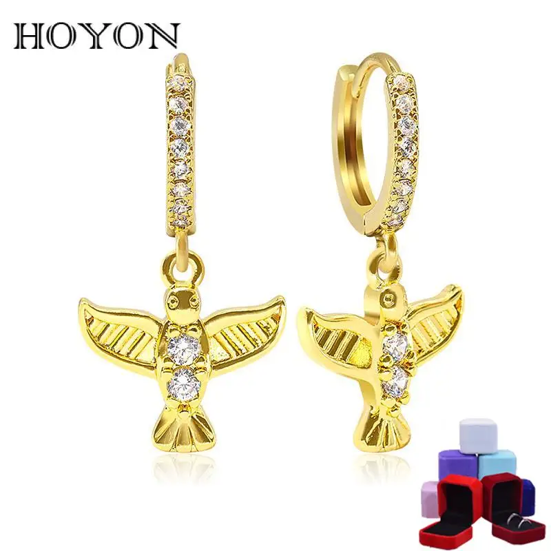 

HOYON Pigeon brass 18K Color animal earrings For Women 2022 micro-inlaid vermiculite personality trendy feather earrings