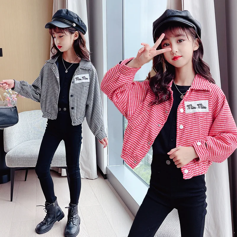 

Fashion Spring Autumn New Tops Girls Clothes Plaid Coat Children's Clothing Outerwear Casual Blazer Jackets 8 10 12 14 Years Old