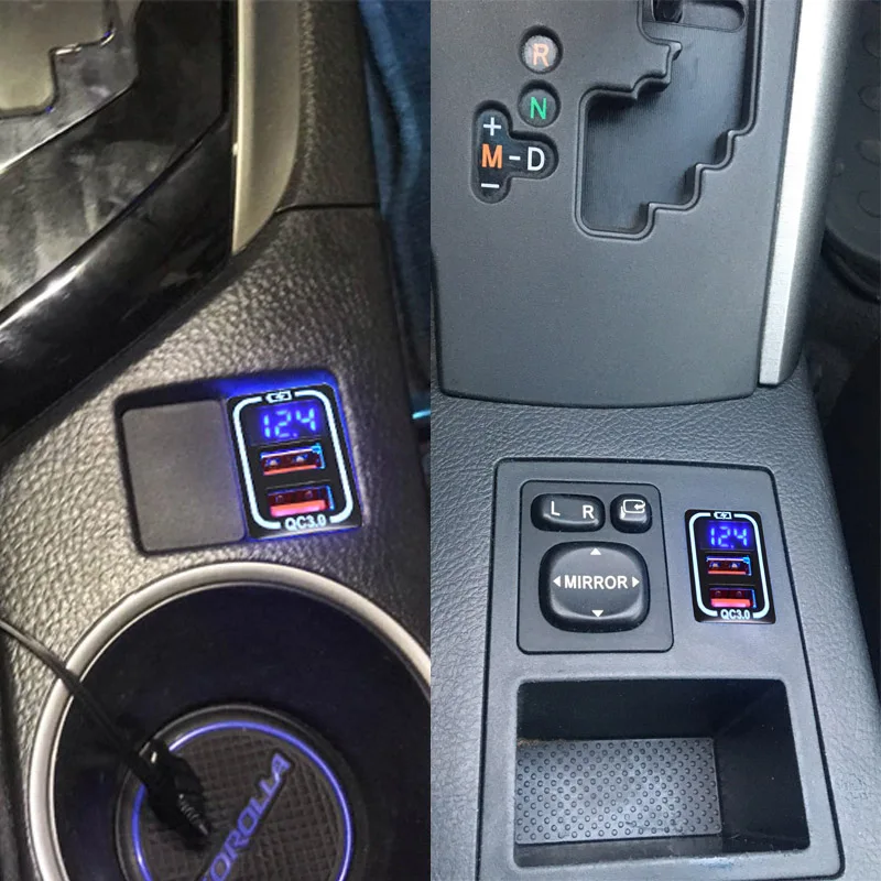 Тип-C PD Dual 2 USB QC3.0 Адаптер быстрого автомобильного зарядного устройства для мобильного телефона со светодиодным вольтметром для Toyota Camry Land Cruiser RAV4 Corolla (art.: 3920d2fdbbbaf) - 3920d2fdbbbaf