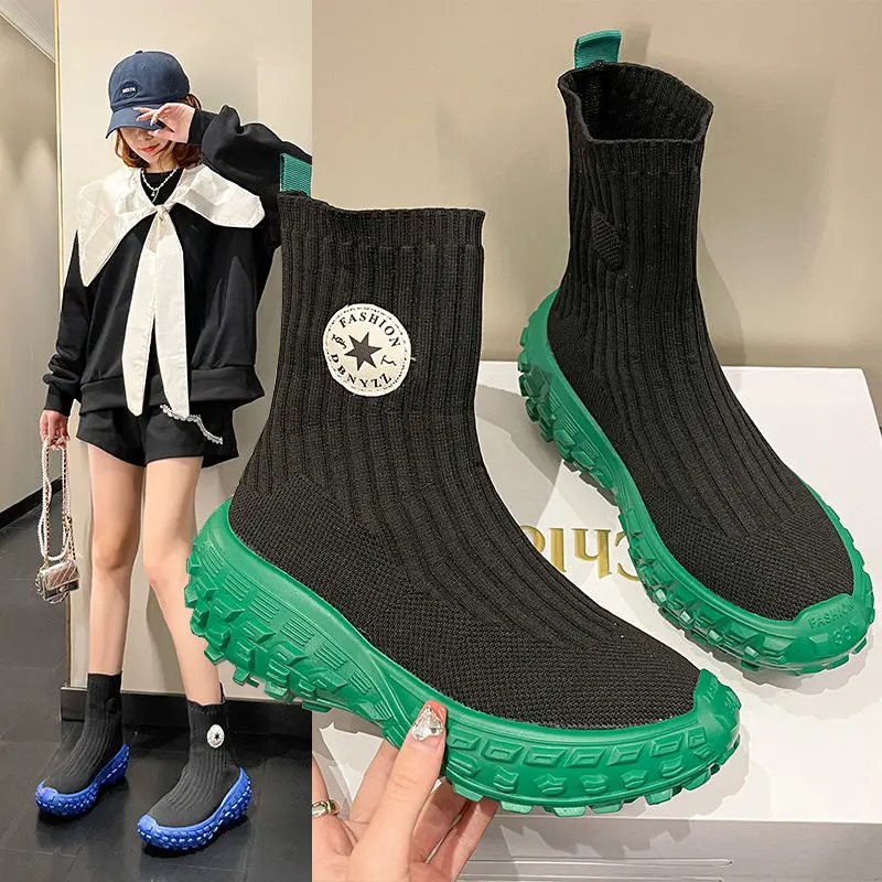 

2022 Autumn Socks Shoes Women's Hip-hop Casual Shoes Ladies Breathable Casual Short Boots Ins Woven Sports Shoes Female