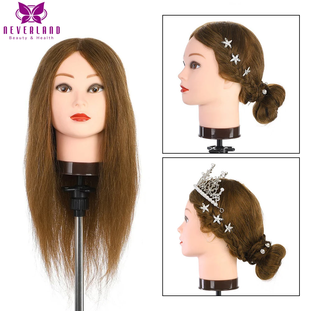 

Mannequin Head 20" 100% Real Natural Human Hair Salon Professional Hairdressing Practice Head for Hairstyle Training Head Kit