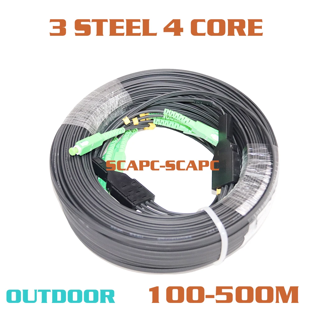 GJYXCH G657A1 FTTH Fiber Optic Drop Cable SCAPC to SCAPC 100-500m Single Mode Outdoor 3 Steel 4 Core enlarge