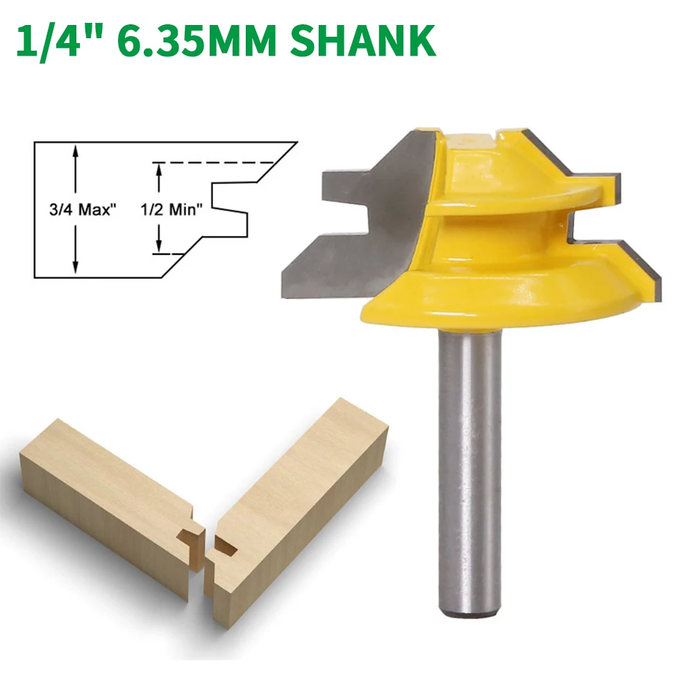 

1PC 1/4" 6.35MM Shank Milling Cutter Wood Carving 45 Degree Lock Miter Router Bit Woodworking Carbide Tenon Milling Cutter Tool