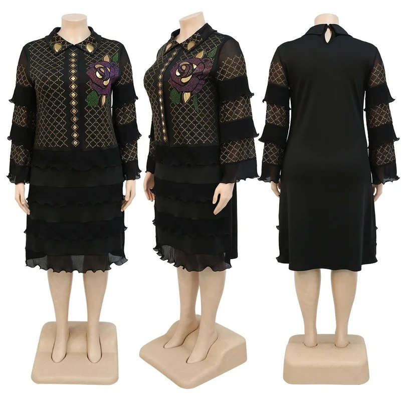 

3XL 5XL Plus Size Ruffle Dresses For Women African Wedding Party Long Sleeve Dress 2022 Autumn Traditional Boubou Turkey Wear