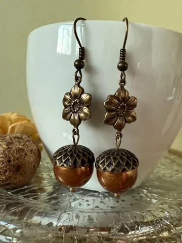 Винтажные ботанические желуди, персонализированный модный стиль, искусственный жемчуг, сплав, античное золото, разноцветные висячие серьги