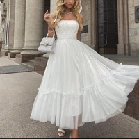 cffd 009 2022y new arrival strapless white sleeveless women dress elegant tulle lacework party dress prom dress