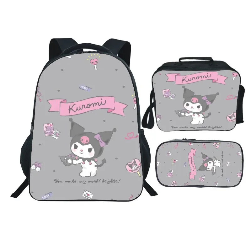 

Kawaii Sanrio Kuromi набор с принтом сумка мультфильм Студент Мужчины и женщины рюкзак костюм из трех частей аниме периферийный подарок на фестиваль
