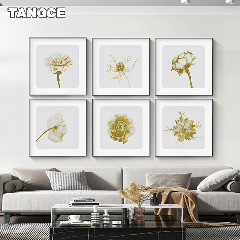 

Golden Flower Canvas Painting Modern White Luxury Leaf Wall Art Pictures Prints for Living Room Restaurant Nordic Wall Posters