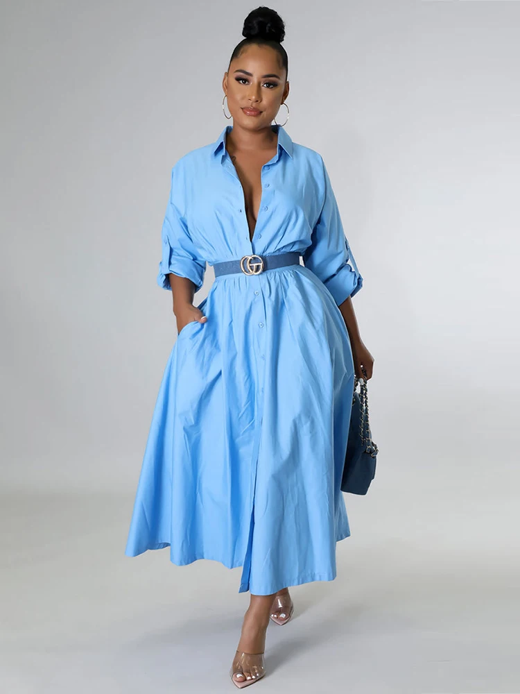 

White Yellow Orange Women's Big Swing Shirt Dress Elegant Turn Down Collar Full Sleeve High Waist Single Breasted Loose Vestidos