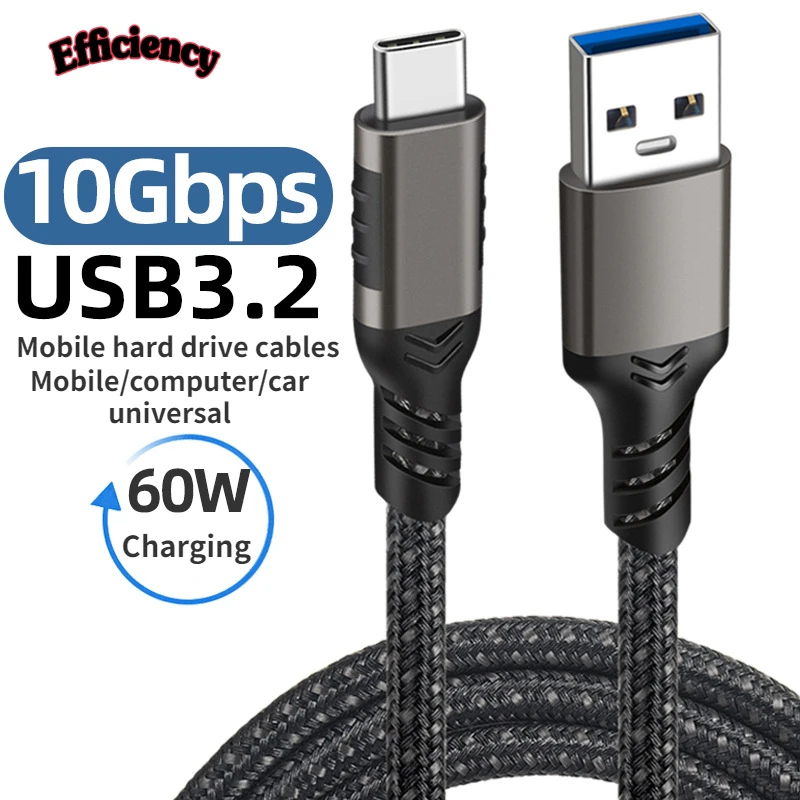 

USB3.2 10Gbps Type C Cable USB A To Type-C 3.2 Data Transfer USB C SSD Hard Disk Cable PD 60W 3A Quick Charge 3.0 Charge Cable