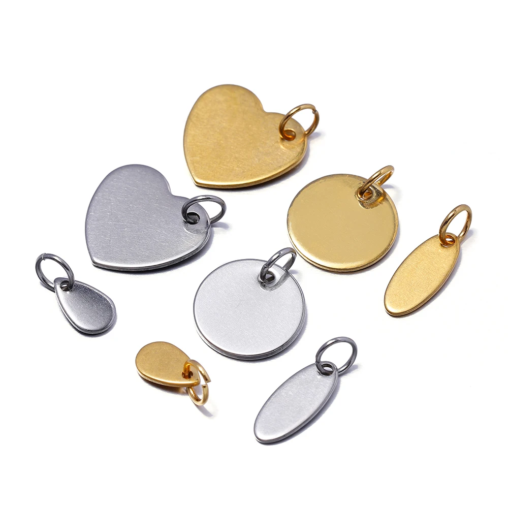 

10pcs/lot 6-30mm Stainless Steel Round Oval Love Dog Tag Pendants Stamping Charms For DIY Necklaces Jewelry Making Accessories
