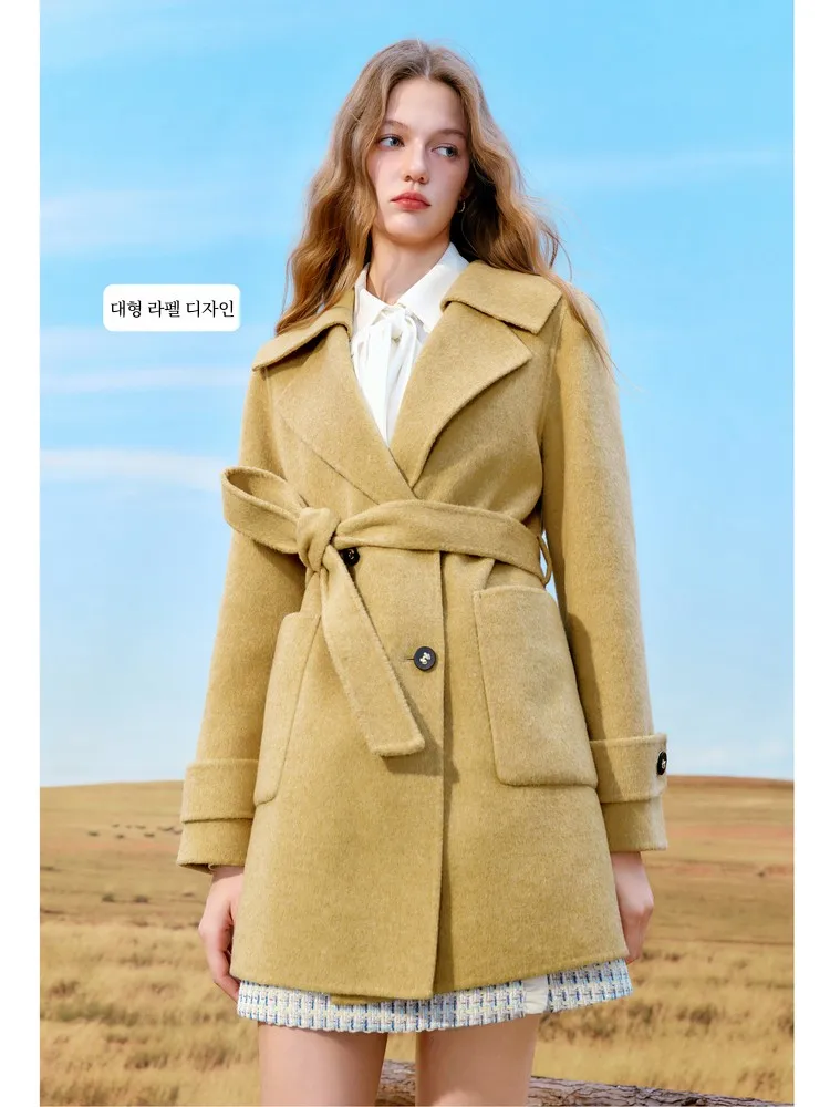 Qiushuiren шелковая шерстяная куртка средней длины зима 2024 новая женская одежда