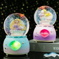 girl heart mermaid crystal ball glowing snow music box girl new year gift student gift resin ornament carousel digimon