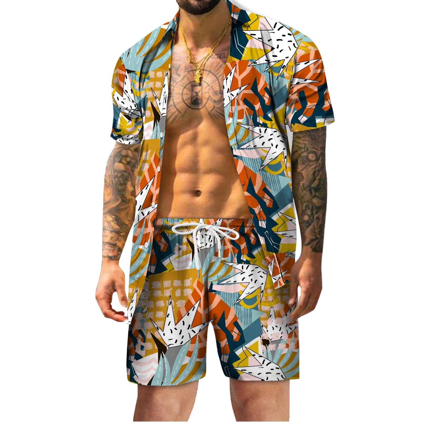 New Summer Shirts Shorts Digital Printing Camisa Masculina Casual Fashion Men's Sets Ropa Hombre Streetwear Hawaiian Camisetas