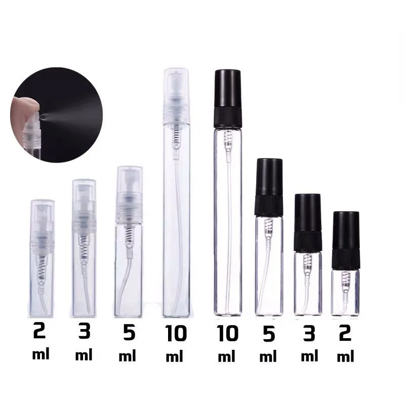 

10pcs/Pack 2ML 3ML 5ML 10ML Black Clear Portable Mini Perfume Glass Bottle Empty Cosmetics Bottle Sample Thin Glass Vials