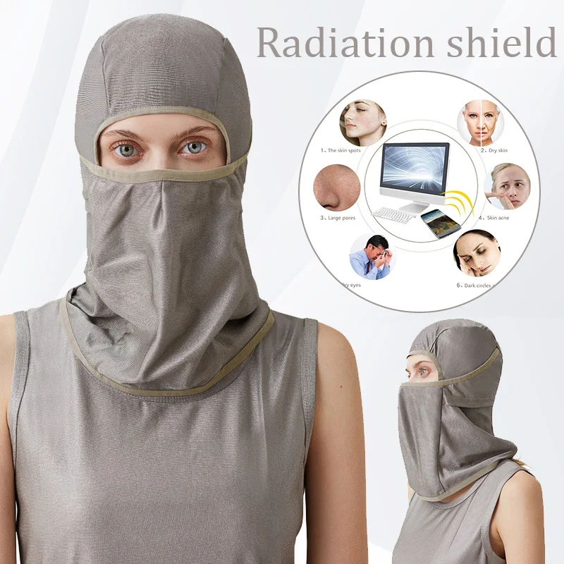 Electromagnetic Radiation Protection Face Mask Full Silver Fiber Head Hood Mobile Phone Computer EMF Shielding Head Hood Hat