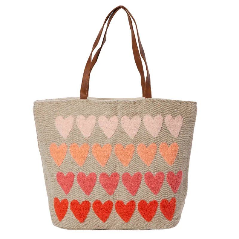 

Twig and Arrow Womens Tote Bag Terry Hearts Woven Beach and Travel Tote Shoulder Bag 19 inch