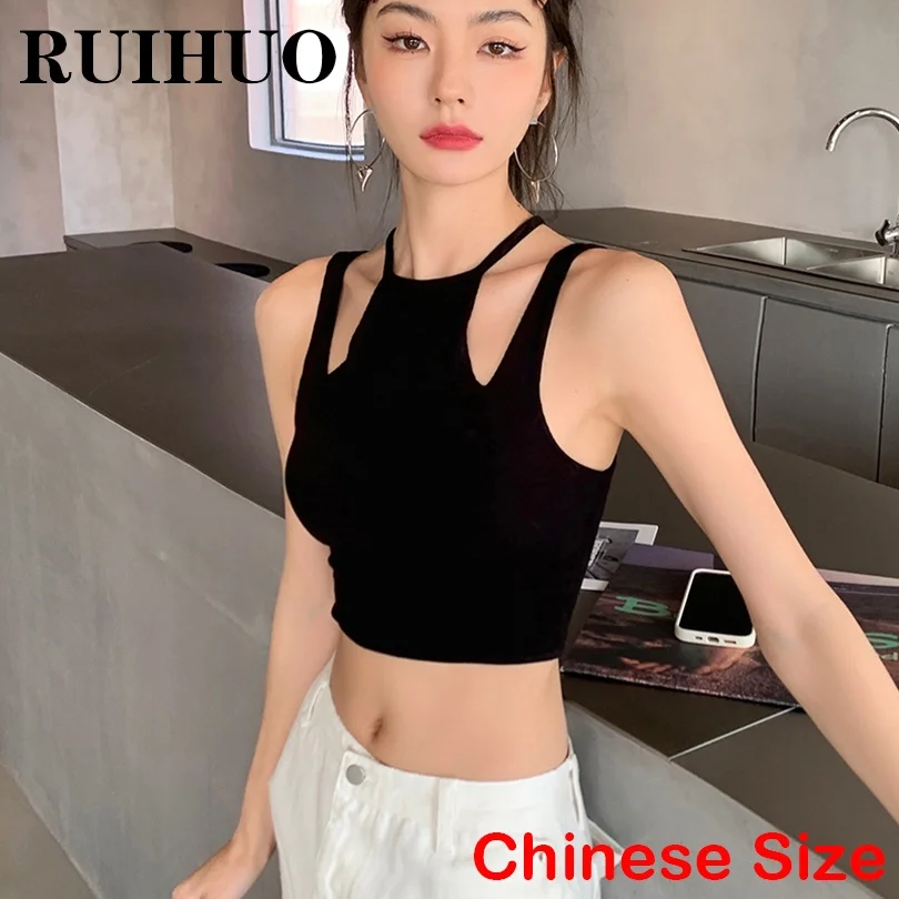 

RUIHUO Black Crop Top For Women Clothing Summer Camisoles Sexy Tank Tops For Women 2022 Chinese Size S-L New Arrivals