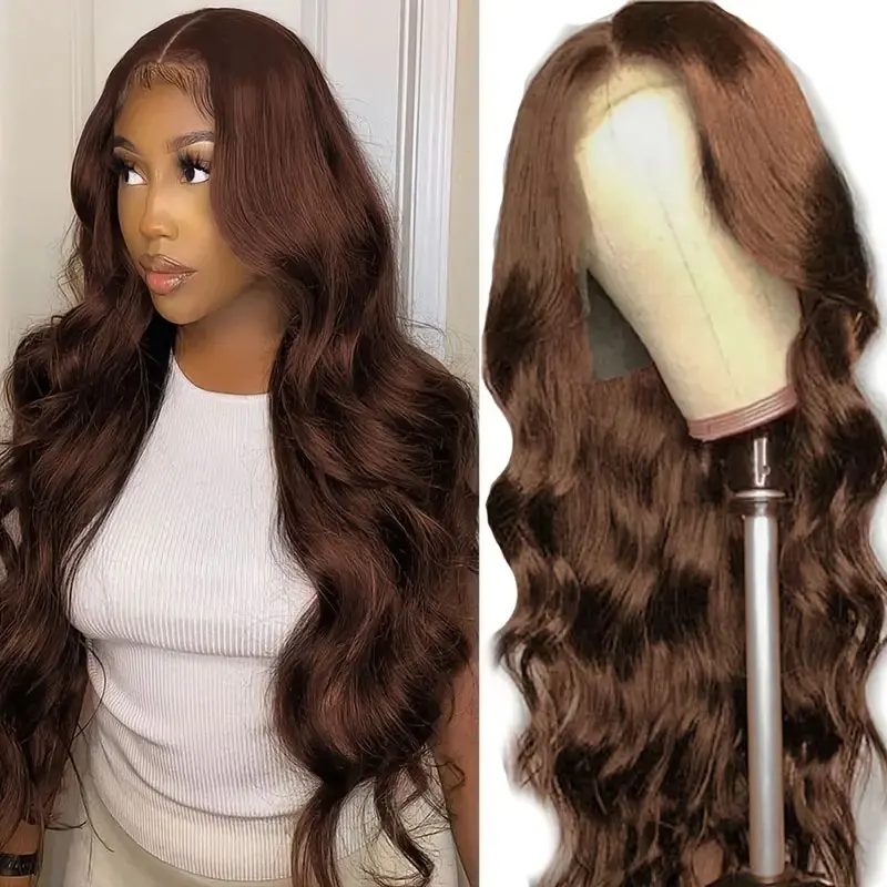 

Ginger Transparent Lace Frontal Human Hair Wigs Chocolate Brown Body Wave 13x6 HD Lace Front Wigs for Black Woman Preplucked