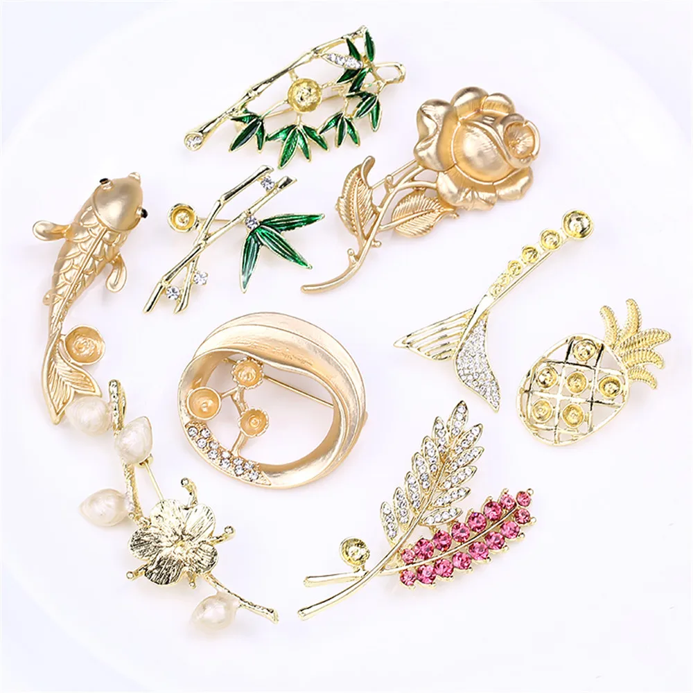 

Alloy brooch accessories many styles Koi pearl corsage empty hold jade agate DIY accessories ornaments female gift