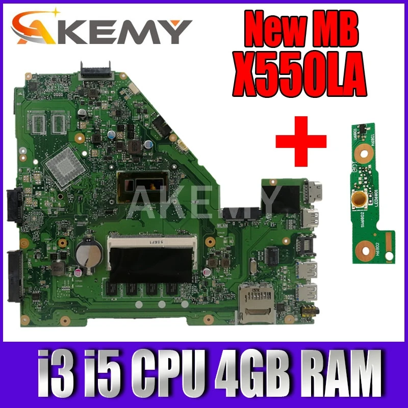 

Akemy X550LA Motherboard For Asus A550L X550LD R510L X550LC X550L X550LB laptop Motherboard Mainboard i3 i5 CPU 4GB RAM