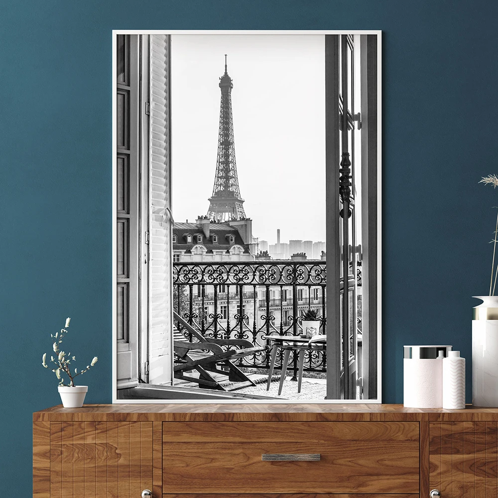 

Paris Stunning Eiffel Tower View From Balcony Canvas Painting Landscape Poster And Prints Wall Art For Room Decoration Frameless