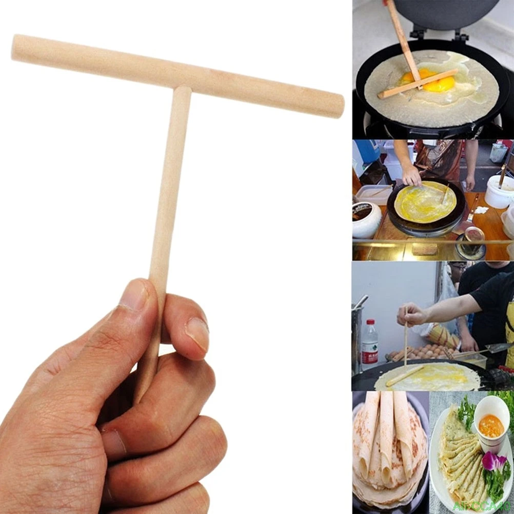 

12*17cm Home Kitchen T-shaped Crepe Maker Pancake Batter Wooden Spreader Stick Tools Kitchen Accessories Conveniet Rack Spreader