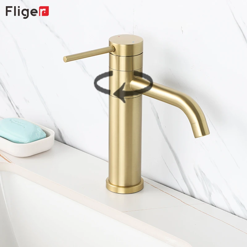 

Fliger Brushed Gold Basin Faucets Hot Cold Water Mixer Faucet Bathroom Sink Tap 360 Degree Rotate Water Faucet Grifos De Baño