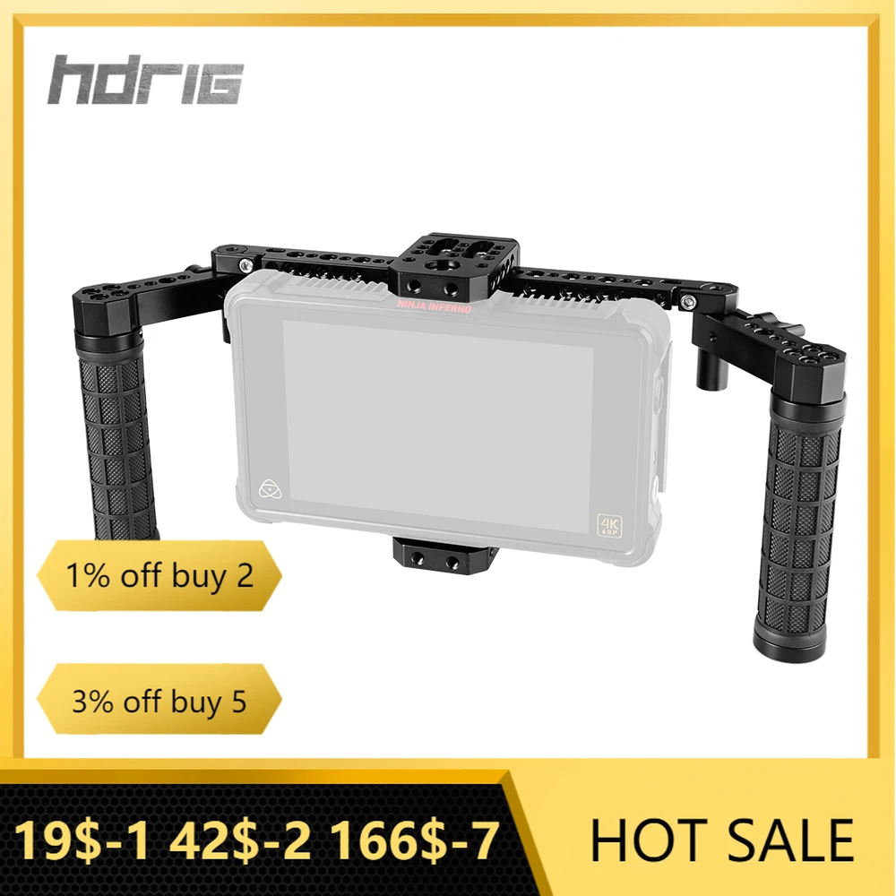 

HDRIG Adjustable 7" Monitor Cage Rig With Dual Rubber Handle Support Bracket Accessory Photography Accessories for SmallHD 700 S