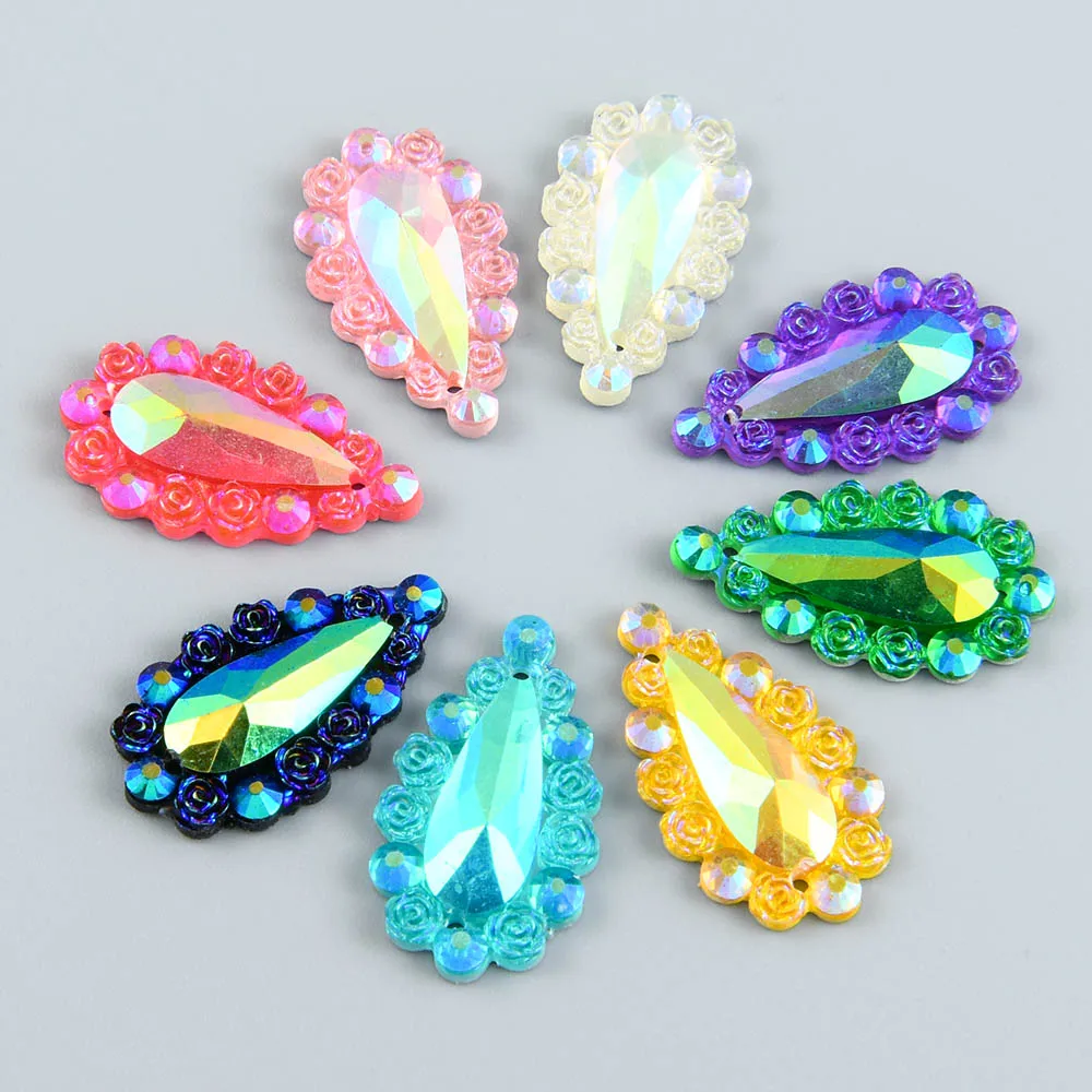 

20pcs 16*28mm AB Color Teardrop Flatback Resin Rhinestones Sew on Wedding/Home Decoration DIY Applique Ornament Design Apparel