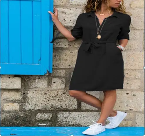 

Женское платье-карандаш до колен, повседневное элегантное однотонное платье из полиэстера с отложным воротником и рукавом 3/4