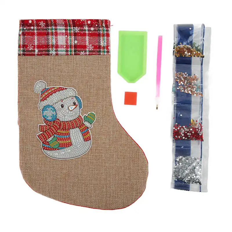 

Рождественские носки Стразы с рисунком, полный набор инструментов, милые рождественские чулки с рисунком снеговика для рукоделия, Рождественская елка