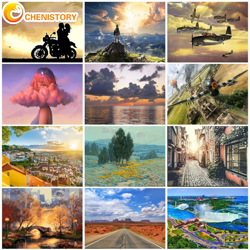 

CHENISTORY Coloring By Numbers Scenery Painting Kit Acrylic Paints 40x50 Drawing By Numbers Handpainted Picture For Adults Kit